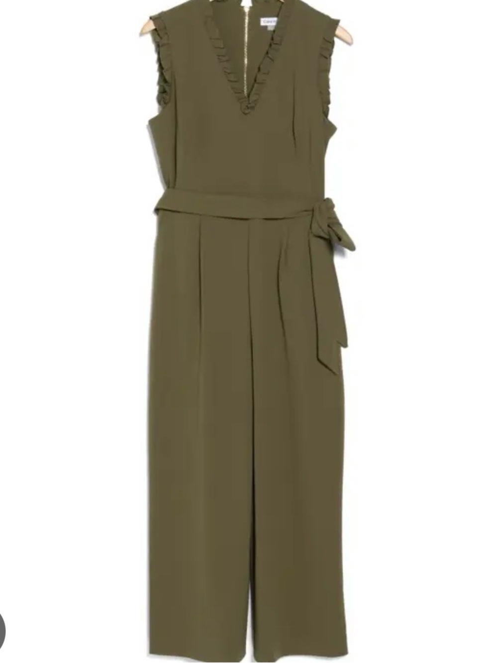 Calvin Klein Sleeveless Olive Green Jumpsuit with Tie Waist